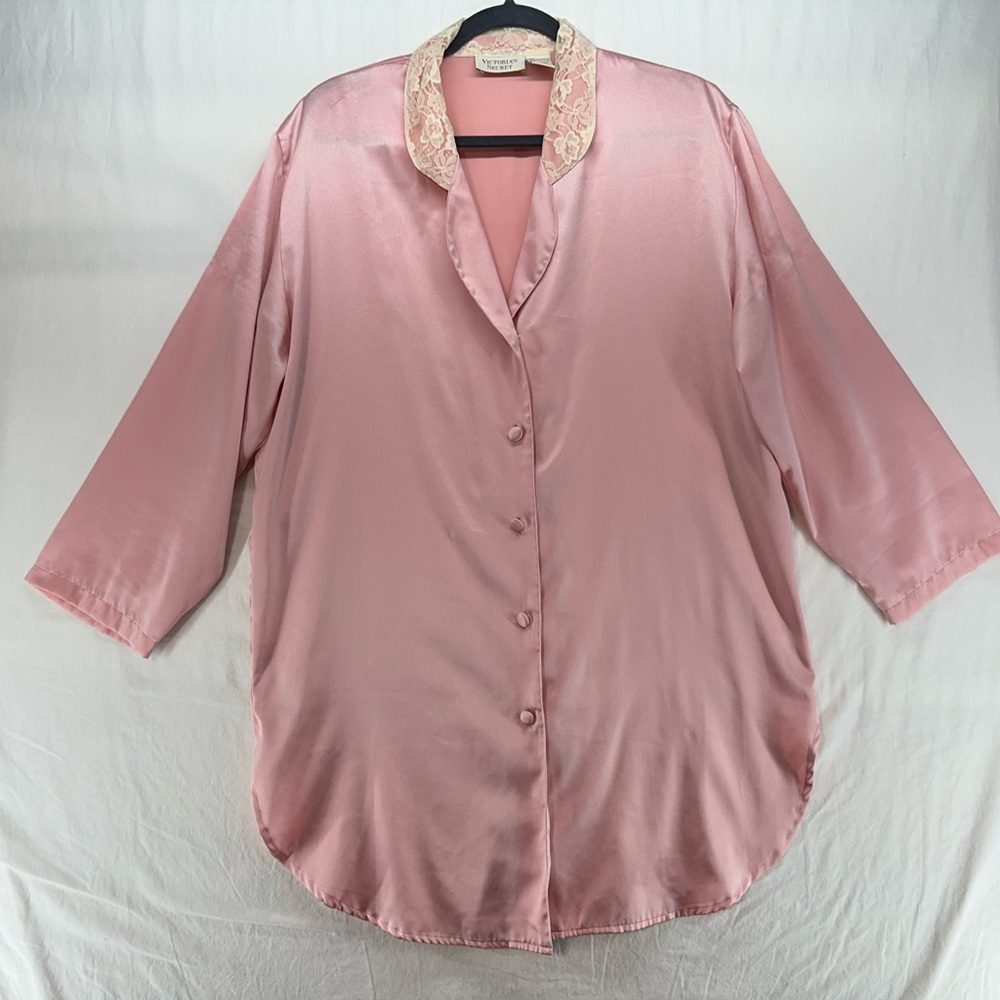VTG 90s VICTORIAS SECRET Nightgown Sleep Shirt Pink Robe Gold Label SZ M/L Flaw